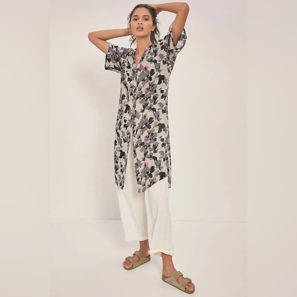 Anthropologie x Maeve Rita Printed Tunic Blouse Pink Leopard Women's Medium